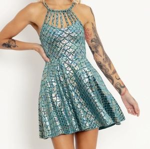 Blackmilk Mermaid Ocean Velvet Strapped Up Dress Size Small BNWT